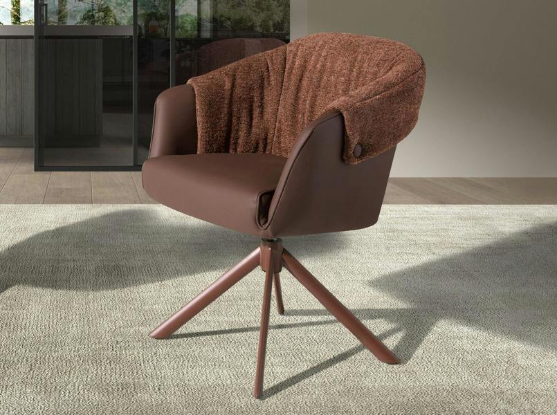 Angel Cerdá Swivel chair in copper brown leatherette and mottled brown fabric 4245
