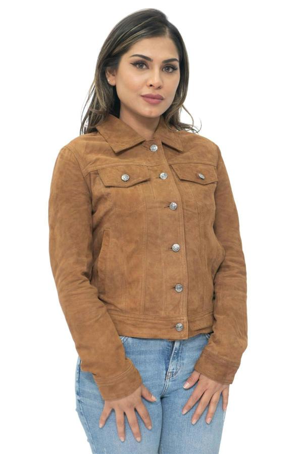 Infinity Leather Womens Goat Suede Trucker Jeans Jacket-Astoria
