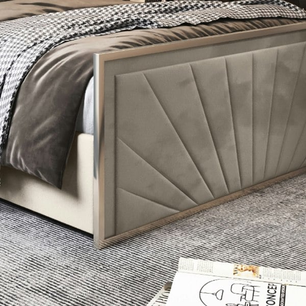 Casa Magna Roxy Upholstered Soft Velvet Metal Bed Frame - Cream