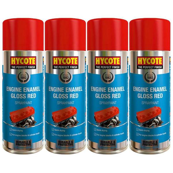 Hycote 4X Hycote Engine Enamel Gloss Red Spray Paint 400ml