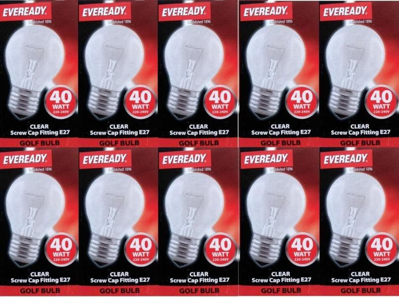 Eveready 10 x Eveready 40W ES E27 Clear Golf Light Bulbs