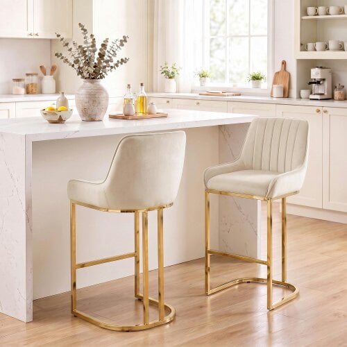HOMCOM Bar Stools Set of 2 with Backrest, Footrest for Kitchen - Cream