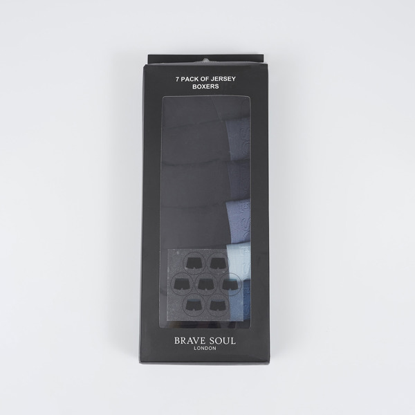 Brave Soul Pack of 7 Boxers with Embroidery Detail - Black