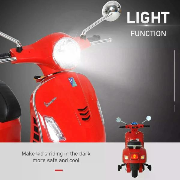 Red 6V ride-on motorcycle with bright front headlight light function