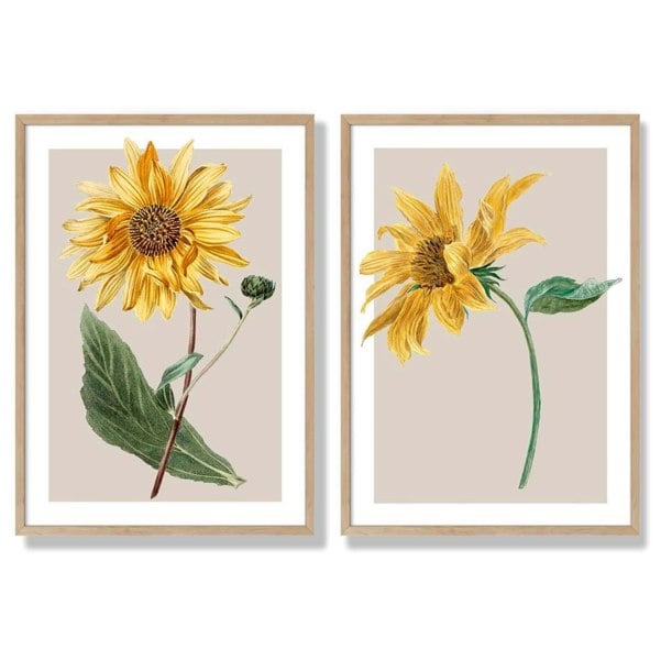 Sage Green Geometric Pineapple Fruit Set of 2 Art Prints with Oak Frame