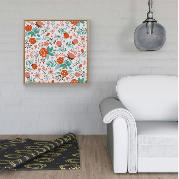 Warren Reed Orange Floral Pattern Framed Canvas