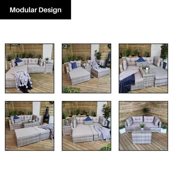 Samuel Alexander Luxury Grey Wicker Rattan Sofa Cube Garden Furniture Lounger Set With Glass Top Coffee Table