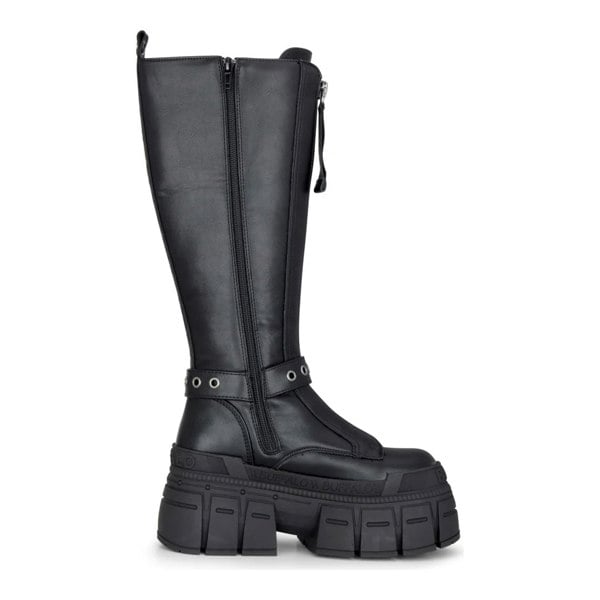 Buffalo GOSPHER BIKER HI - Women’s Black Platform Knee-High Boots