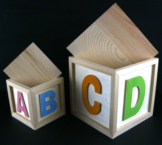 Diletto Gifts Set of 2 Pine ABCD Childs Square Boxes