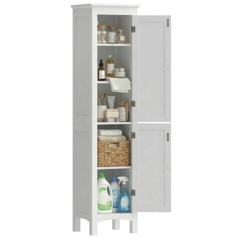 Wyld Haus Barila 160cm Slim Tall Bathroom Storage Cabinet With Adjustable Shelves And Double Doors White