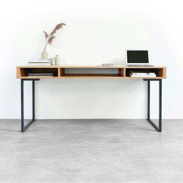 wide console table or desk in solid oak