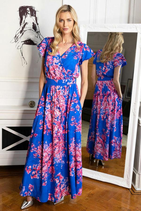 HotSquash Chiffon Mock-Wrap Maxi Dress