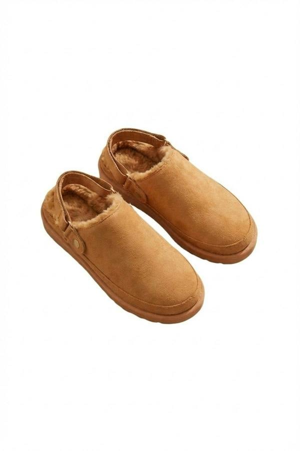 Niraya Faux Suede Slingback Mule Sandals With Cuff Strap - Camel_wb