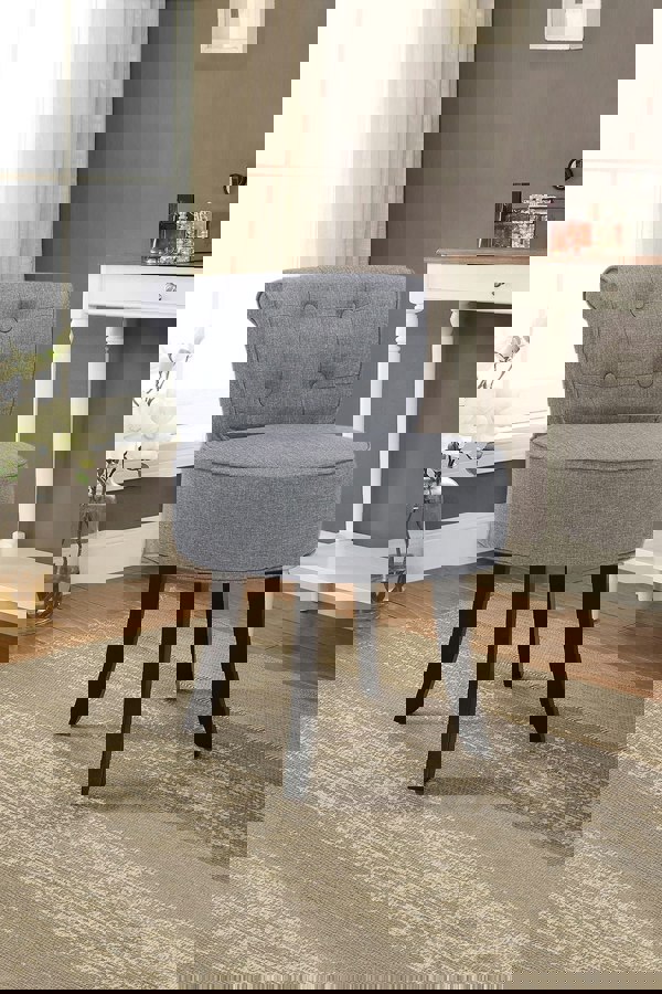 Living and Home Light Grey Modern Linen Upholstered Dressing Footstool with Black Legs