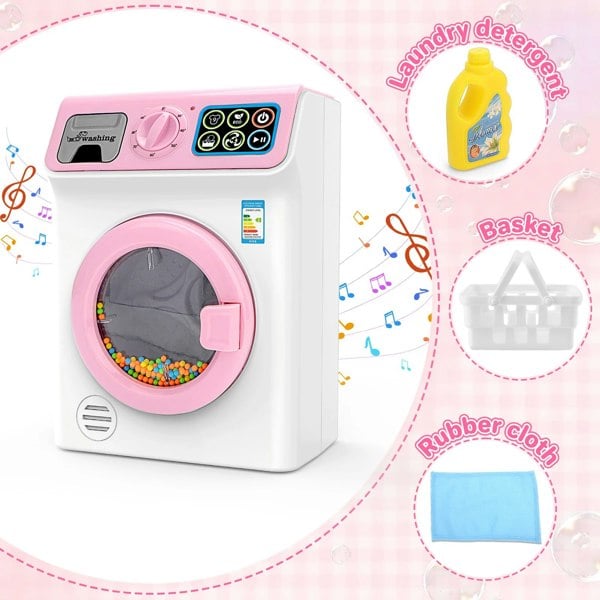 deAO Toys Kids Washing Machine Toy Set - Pink