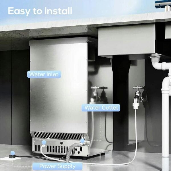Commercial Ice Maker Machine, 45kg/24H Stainless Steel Under Counter or Freestanding Ice Machine, Silver