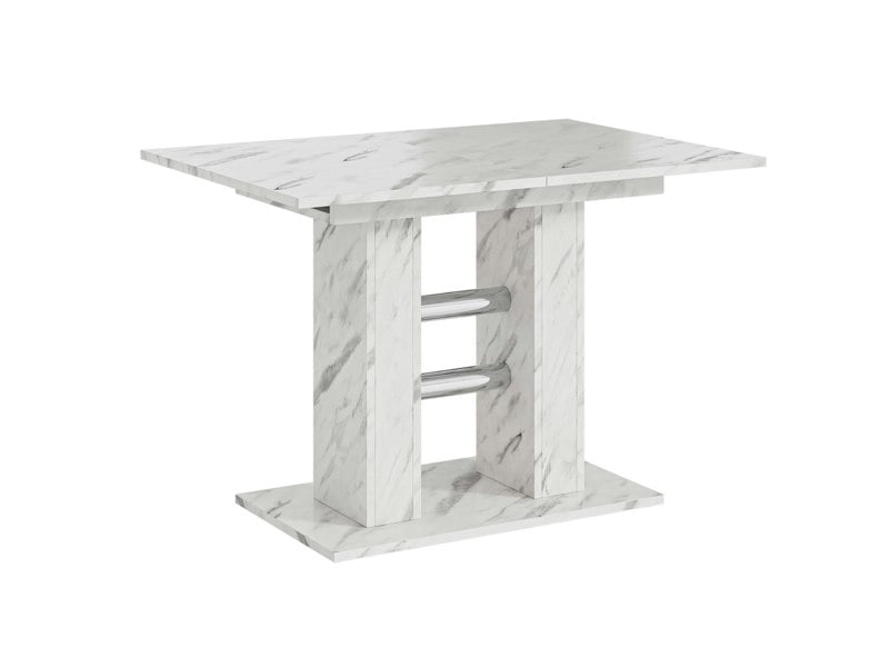 Partially extended dining table with White Bianco Marble Effect top and solid central base