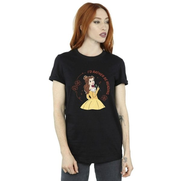 Disney Womens/Ladies Beauty And The Beast I´d Rather Be Reading Cotton Boyfriend T-Shirt - Black