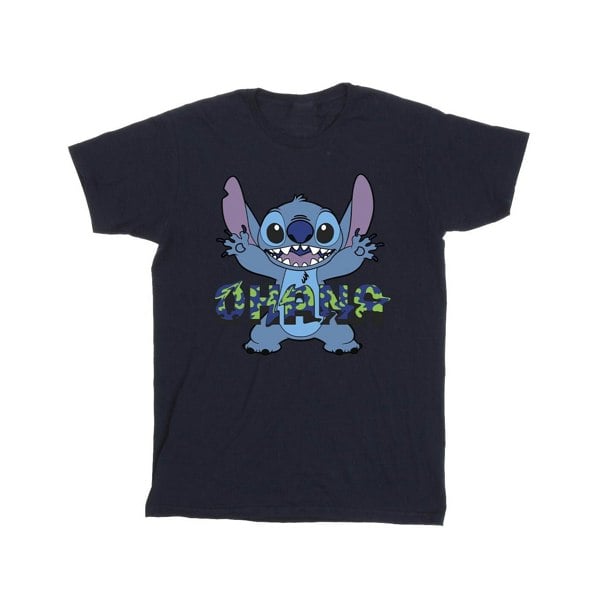 Disney Boys Lilo And Stitch Ohana Blue Glitch T-Shirt - Navy Blue