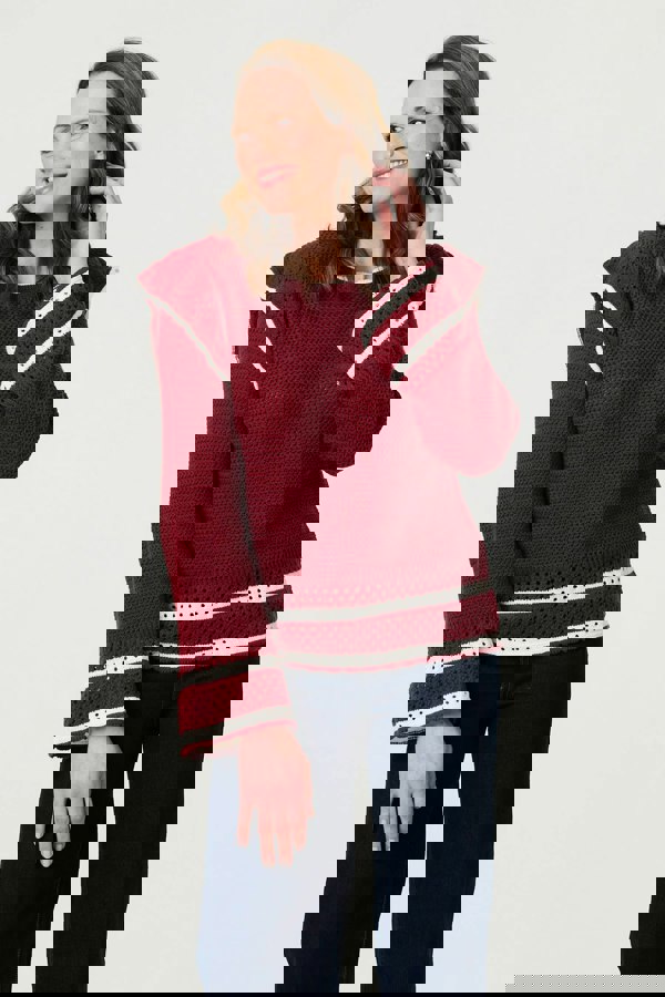 Red | Crochet Knit Frilled Hem Jumper
