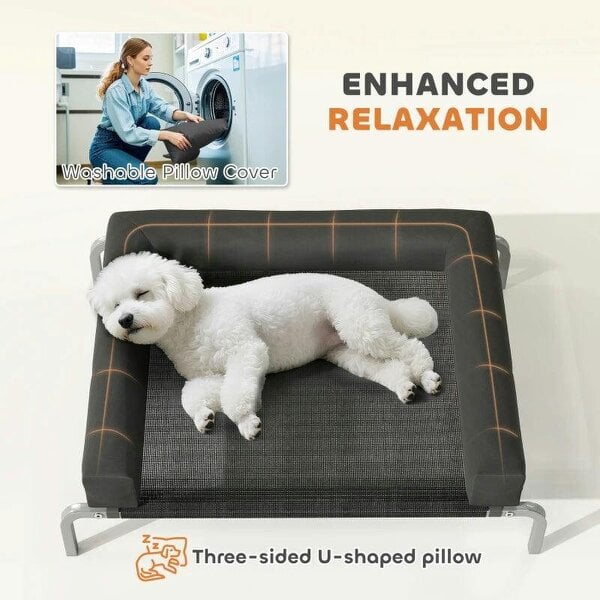 Elevated Dog Bed with Removable Bolsters, Raised Dog Bed for Small Breeds, Portable Indoor & Outdoor Pet Cots, Black