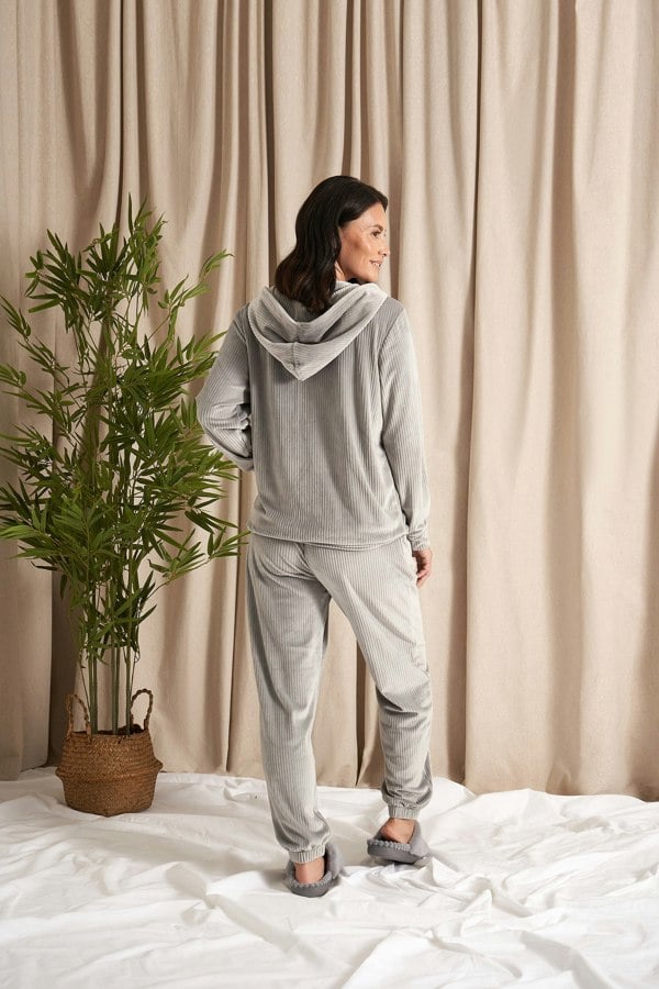 Pretty You London Velour Hoody Jogger Set in Grey