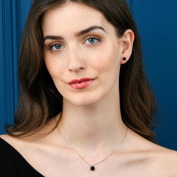 namana Dainty 925 Sterling Silver Black Round Solitaire Pendant Necklace for Women