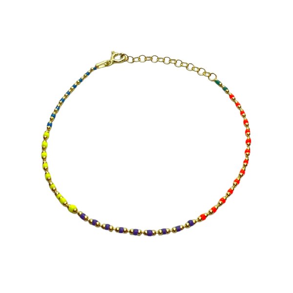 Sterling Silver Enamel Mine Beaded Colourful Rainbow Bracelet - Spero London