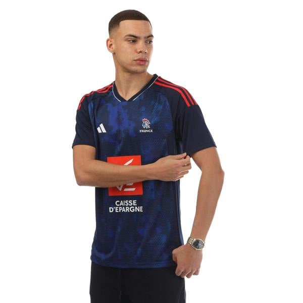 Adidas Mens France V Neck Regular Football Jersey - Navy - 
