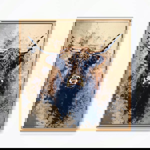Warren Reed Moody Splashart Highland Cow Framed Canvas