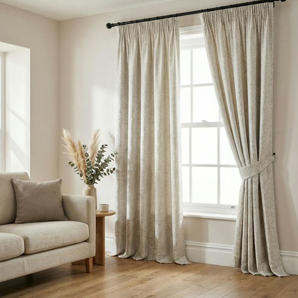 Lisbon made-to-measure curtains in Silver, styled in a living room