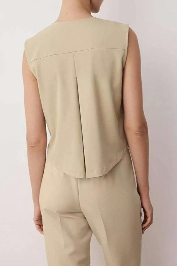 WOVCOR Single Button Asymmetrical Closure Woven Vest