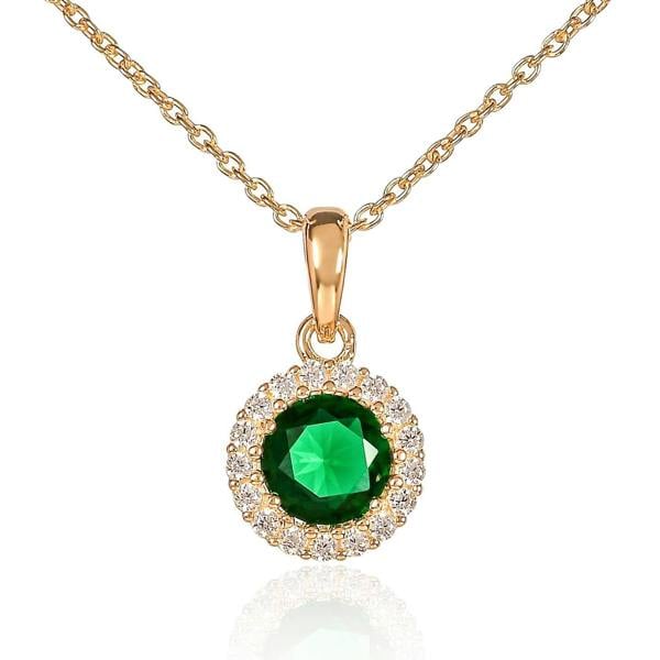 namana Gold Plated 925 Sterling Silver Green Round Halo Pendant Necklace For Women