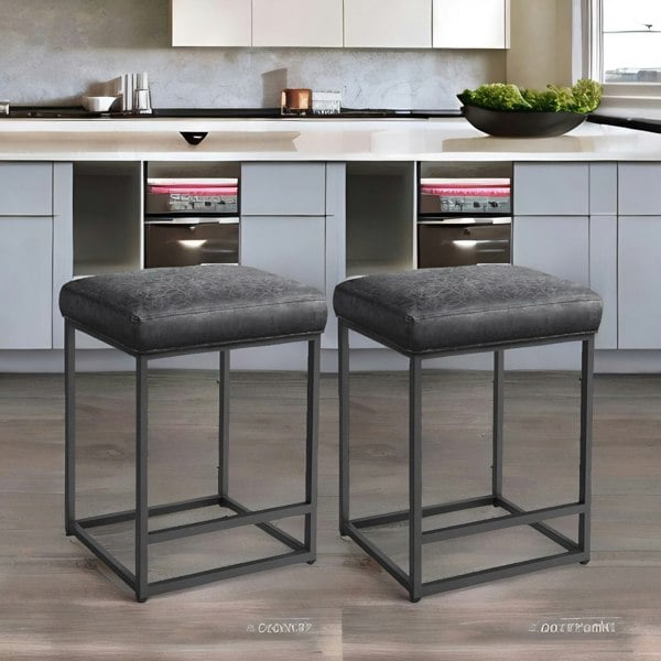 Rafaelo Mobilia Set Of 2 Faux Leather Low Bar Stools With Footrest