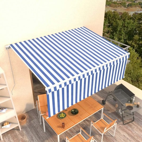 Berkfield Manual Retractable Awning with Blind 4.5x3m Blue&White