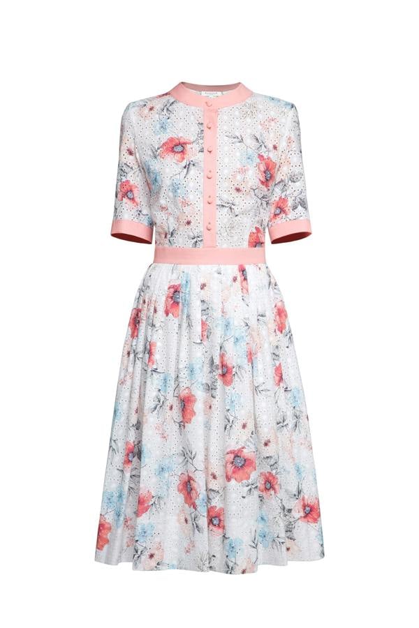Rumour London Toscana floral print broderie anglaise midi dress in pink
