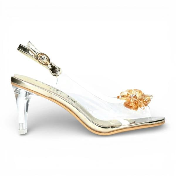Laura Vita Mira 01 - Women’s Clear Golden Slip-On Heel Sandals