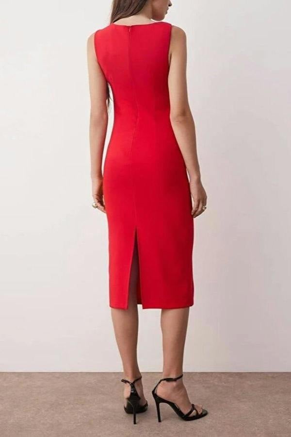 WOVCOR Midi Woven Dress with Accessory Details