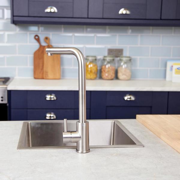 Top-Fix | Vito L Neck Style Kitchen Mixer Tap | Brushed Steel Finish