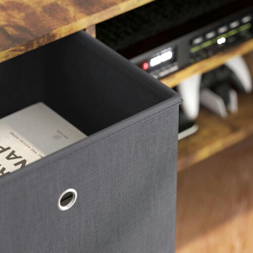 Wyld Haus Dilo 110cm Wooden Rustic Brown TV Storage Cabinet With Fabric Fold Down Drawers For Screens Up To 50 Inches
