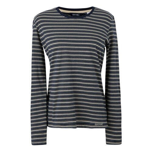 Regatta Womens Federica Stripe Long-Sleeved T-Shirt - Navy/Light Vanilla - Navy/Light Vanilla - 60% Cotton/40% Polyester