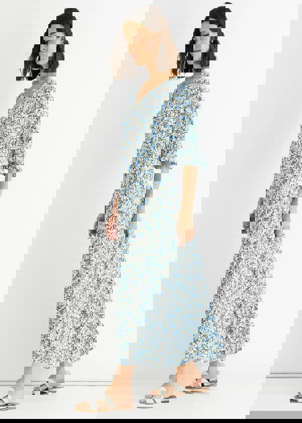 Gini London Blue Floral Print Viscose Midi Dress