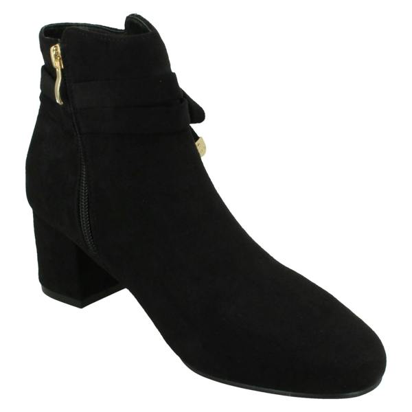 Spot On Ladies Block Heel Wide Fit Ankle Boots with Size Tie and Inside Zip F51235
