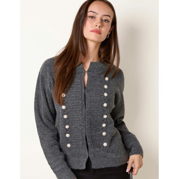 Blue Vanilla Cardigan With Pearl and Diamante Military Button Front Detailing