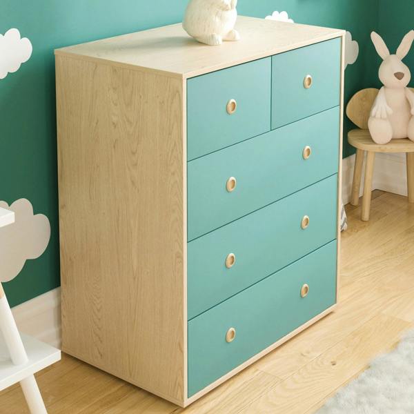 Junior Vida Neptune 5 Drawer Chest, Blue & Oak