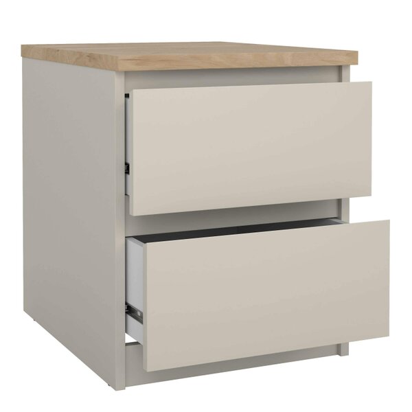 Wyld Haus Budapest Cream and Natural Oak Effect Wood Bedside Table 2 Drawers