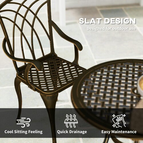 Wyld Haus Sake 4 Seater Garden Dining Set Bronze Cast Aluminium Round Table with Parasol Hole