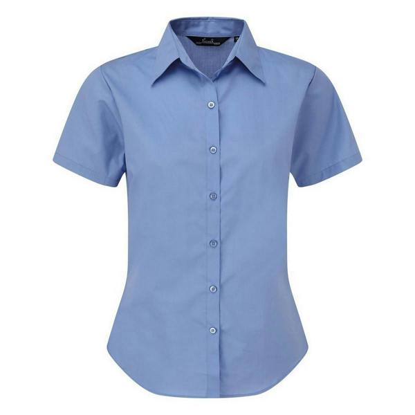 Premier Short Sleeve Poplin Blouse / Plain Work Shirt - Mid Blue