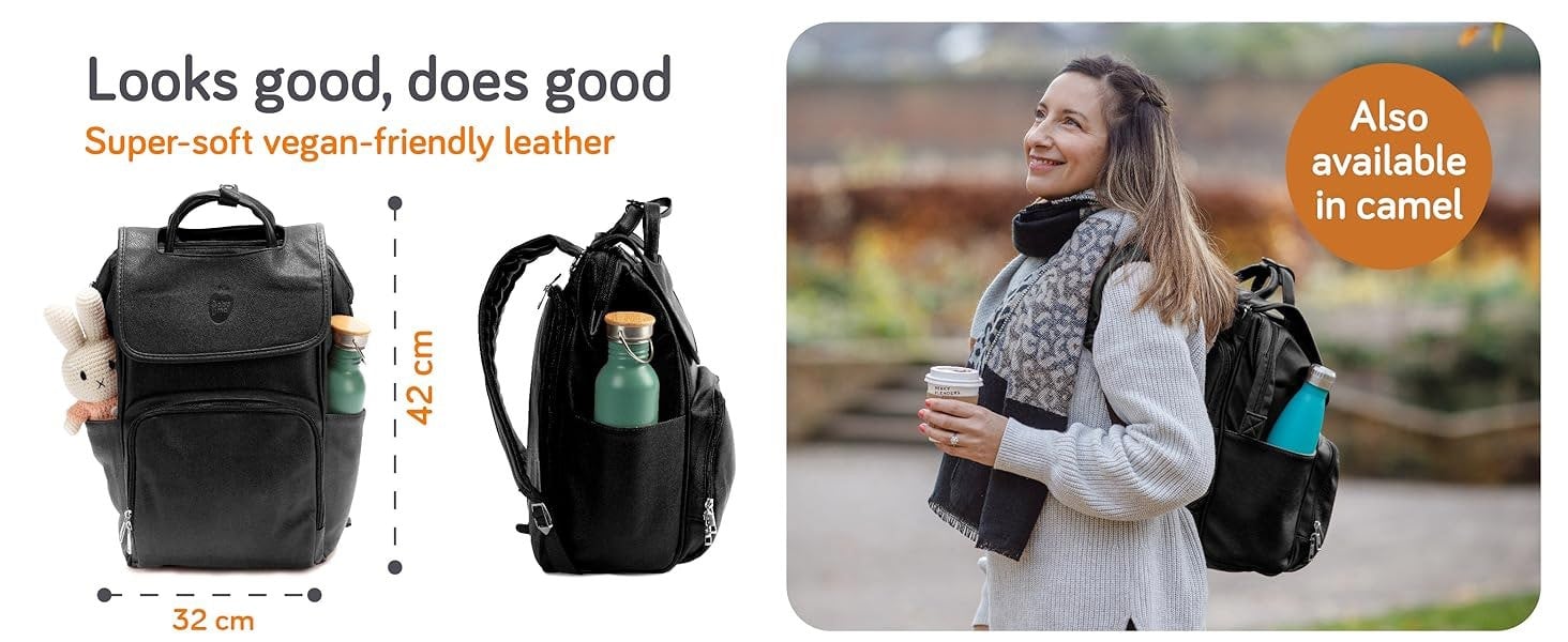 Baby Uma Award Winning Baby Changing Bag Backpack- Black Leather