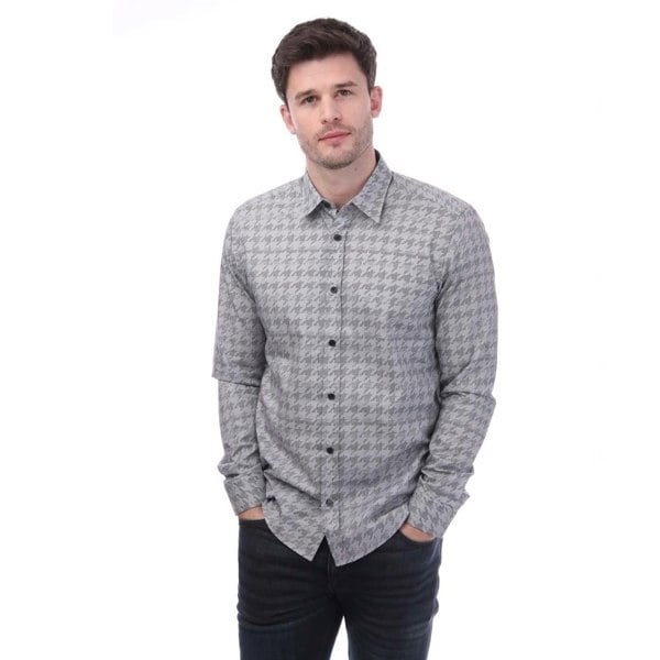 Boss Mens Houndstooth Regular Shirt - Grey